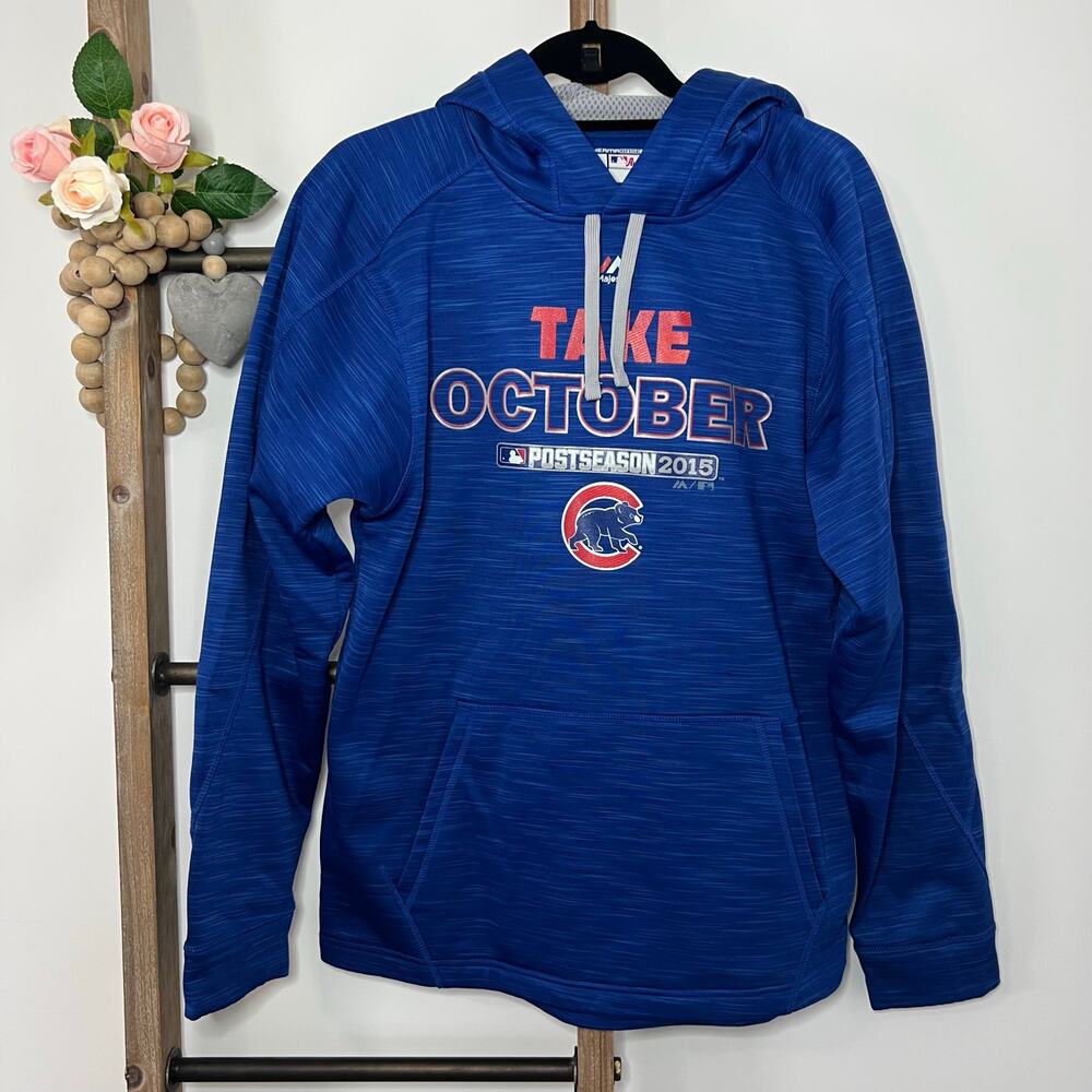 Majestic Authentic MLB Mens Chicago‎ Cubs Postseason Blue Hoodie Size Small